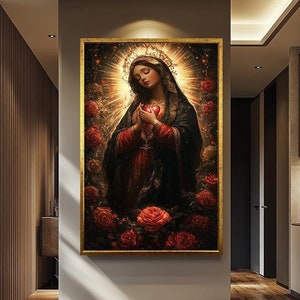 Sacred Virgin Mary Wall Art | Catholic Christian Wall Decor | Spiritual Home Decor | Virgin Mary Wall Decor | Religious Canvas Painting