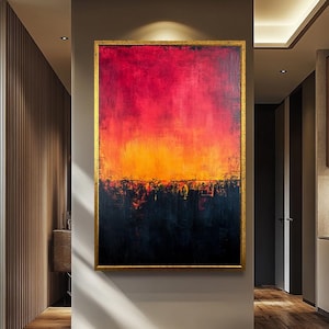 Rothko Style Abstract Canvas Wall Art – Bold Red Yellow Black Color Field Painting – Modern Minimalist Home Decor Statement Piece