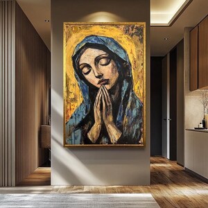 Virgin Mary Religious Wall Art | Christian Sacred Canvas Painting | Mother Mary Wall Decor | Christian Religious Artwork Catholic Home Decor