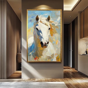 White Horse Oil Painting: Textured Equestrian Portrait Art
