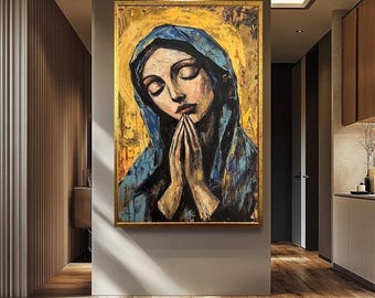 Virgin Mary Religious Wall Art | Christian Sacred Canvas Painting | Mother Mary Wall Decor | Christian Religious Artwork Catholic Home Decor