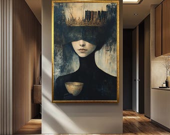 Dark Academia Queen Wall Art Queen of Literature Painting  Woman Canvas Print Gothic Painting Elegant Bookish Decor for Study or Library