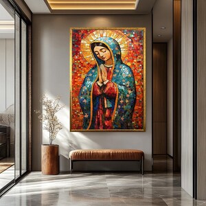 Colorful Virgin Mary Mosaic Wall Art | Mother Mary Religious Decor | Catholic Spiritual Artwork for Prayer Spaces | Virgin Mary Wall Decor image 6