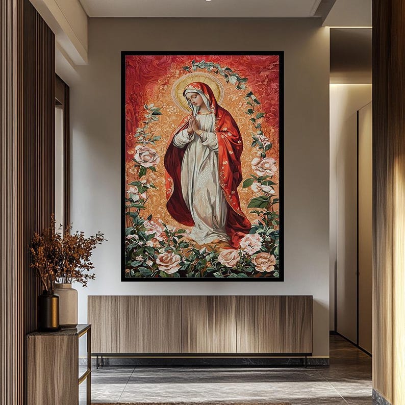 Virgin Mary in Prayer Wall Art | Traditional Catholic Canvas Painting ...