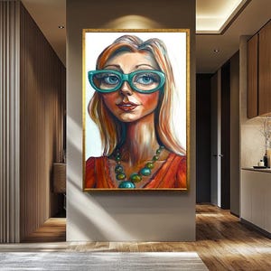 Quirky Woman Pop Art Wall Art - Retro Woman Portrait - Colorful Abstract Artwork - Modern Feminine Wall Decor | Woman Abstract Wall Art