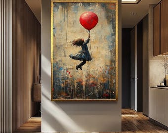 赤い風船を持ったバンクシーの少女 – 象徴的なストリートアートの