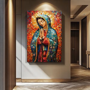 Colorful Virgin Mary Mosaic Wall Art | Mother Mary Religious Decor | Catholic Spiritual Artwork for Prayer Spaces | Virgin Mary Wall Decor image 3