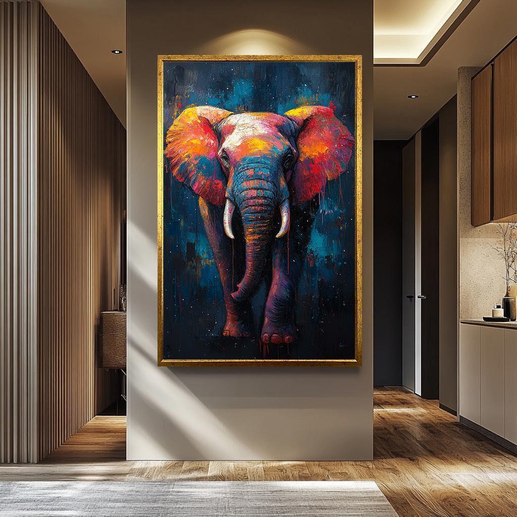 Colorful Elephant Wall Art Canvas - Abstract Wildlife Painting ...