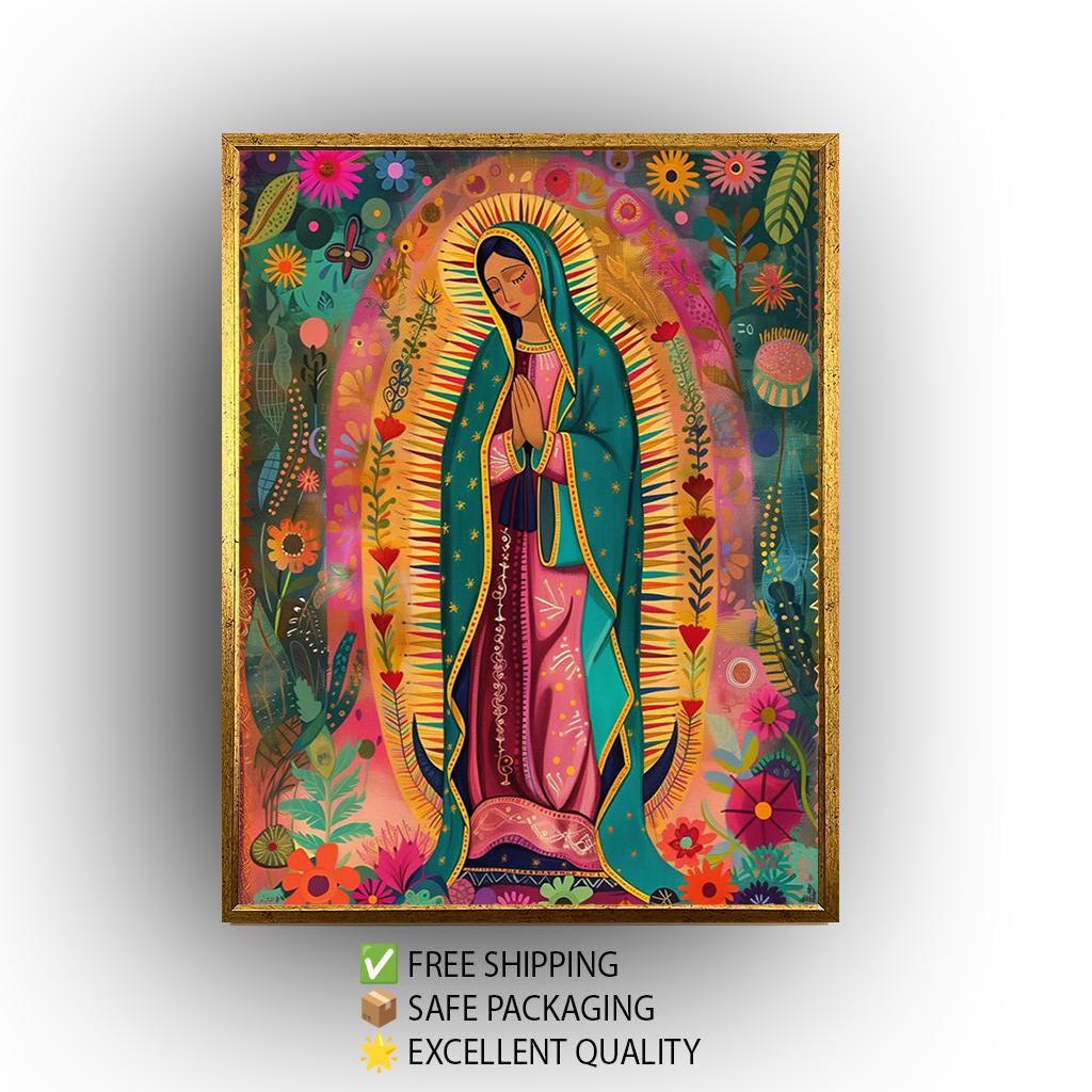 Our Lady of Guadalupe Canvas Print: Vibrant Floral Catholic Wall Art - Etsy