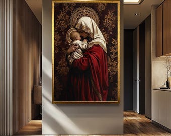 Virgin Mary and Child Wall Art Canvas | Sacred Catholic Wall Decor | Religious Artwork | Mother Mary Wall Art | Religious Wall Decor