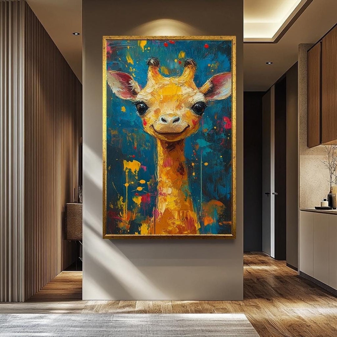 Colorful Giraffe Wall Art | Fun and Playful Animal Canvas Artwork ...