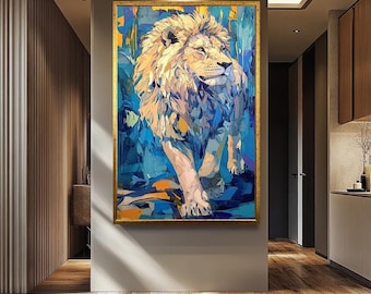Arte mural abstracto de león majestuoso - Decoración de pared de animales de león - Arte moderno de vida silvestre para decoración del hogar u oficina / Lienzo de animales de león / Arte de león