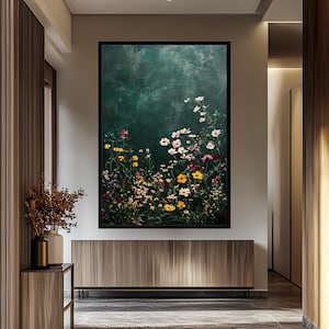 Wildflower Canvas Print: Dark Green Botanical Art, Elegant Home Decor