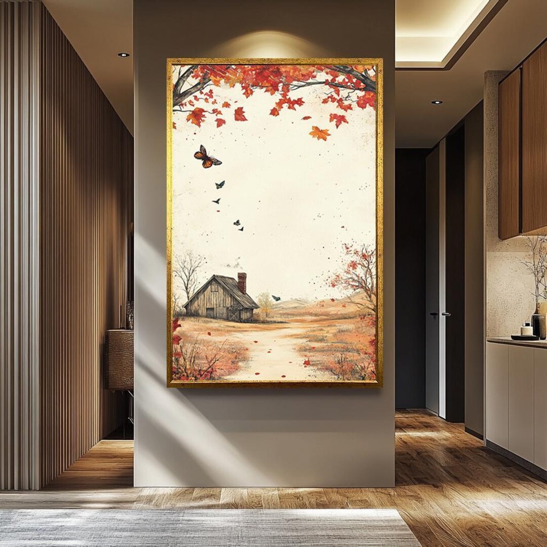 Rustic Autumn Farmhouse Wall Art, Vintage Fall Landscape Print, Country ...