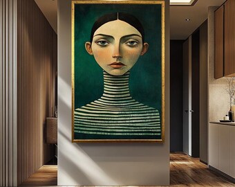 Framed Modern Women Portrait Painting, Female Portrait, Abstract Wall Art Print, Female Wall Art, Abstract Woman Art, Female Painting