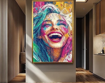 Women Pop Art Wall Art - Abstract Colorful Portrait Print - Funky Home Decor - Modern Artistic Canvas - Bold Face Artwork