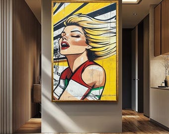 ポップアートガールキャンバス、カラフルな女性のポートレートプリント
