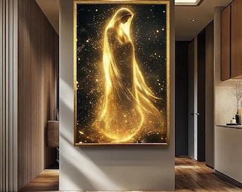 Virgin Mary Wall Art - Ethereal Mother Mary in Golden Light of Devotion - Religious Spiritual Decor for Catholic Homes and Gifts