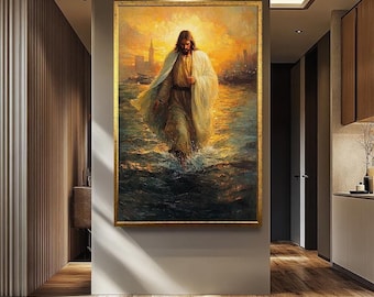 Sacred Jesus Walking on Water Wall Art | Religious Canvas Painting | Jesus Walking on Water Wall Decor | Religious Gift Decor | Jesus Print