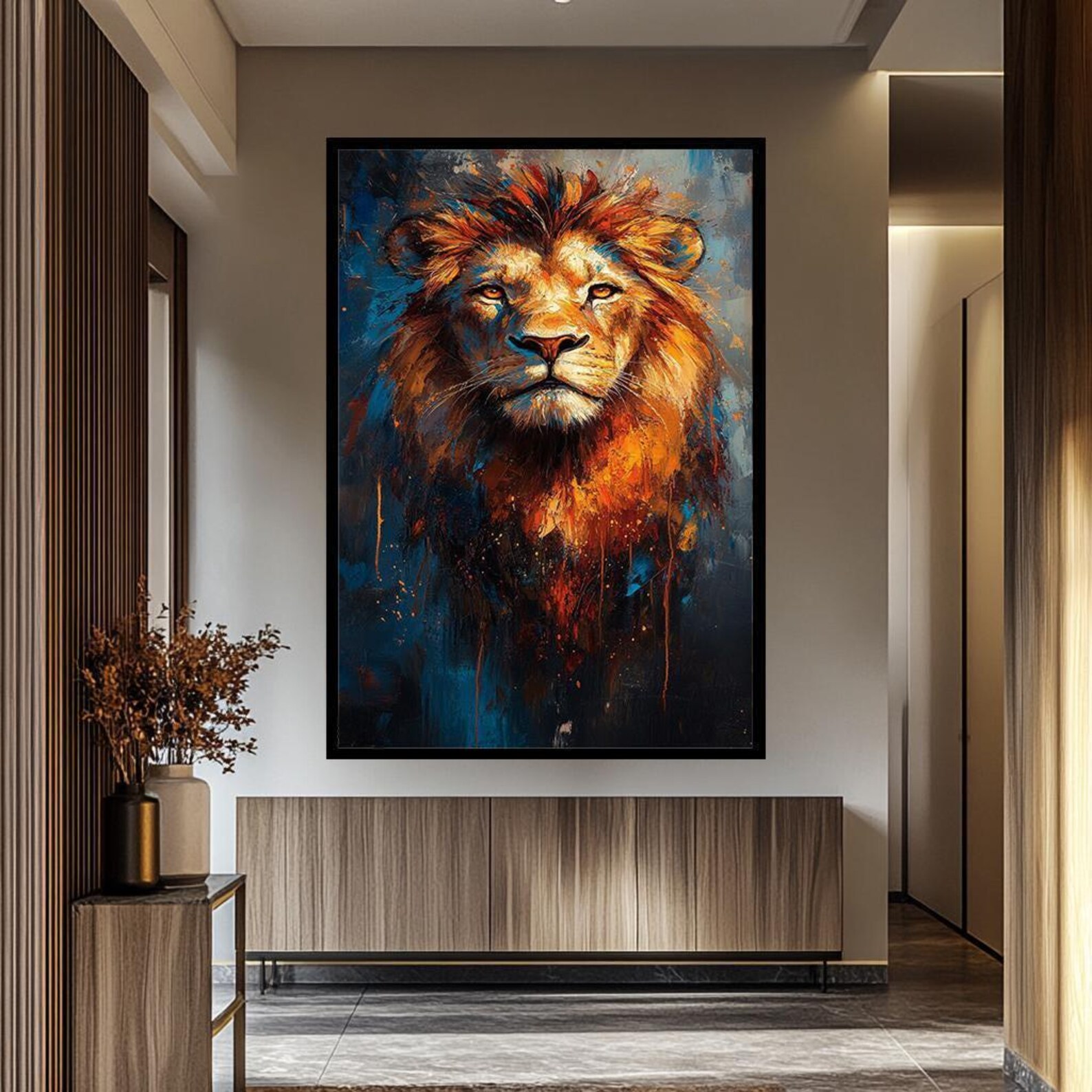 Colorful Lion Wall Art Canvas - Abstract Bold Lion Portrait Print ...