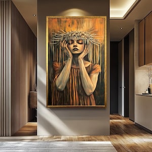 Gothic Woman Portrait Art Print: Dark Surrealist Female Canvas Decor
