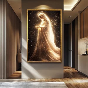Virgin Mary Wall Art - Mother Mary Radiating Golden Light of Grace and Devotion - Spiritual Catholic Decor and Religious Gift
