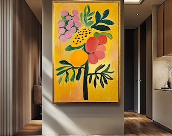 Colorful Fruit Wall Art Print, Henri Matisse Inspired Abstract Painting, Bold Botanical Canvas Print, Vibrant Kitchen Decor, Modern Art