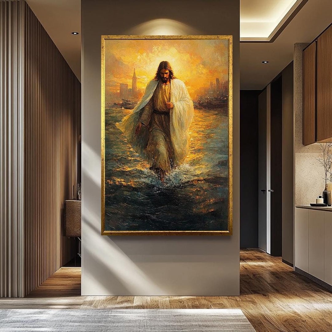 Sacred Jesus Walking on Water Wall Art | Religious Canvas Painting ...