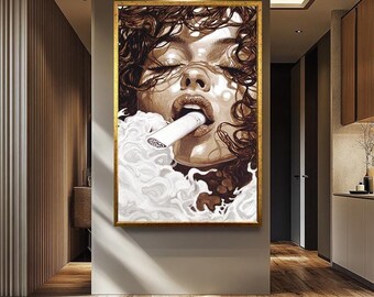 Modern Women Wall Art Print - Abstract Feminine Portrait Painting - Contemporary Smoke Aesthetic Home Decor - Stylish Canvas Artwork