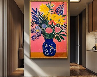 Colorful Floral Wall Art Print, Henri Matisse Inspired Vase Painting, Colorful Botanical Canvas Print, Fauvist Flower Artwork for Home Decor