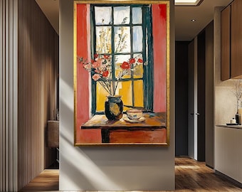 Henri Matisse Canvas Print, Henri Matisse Style Painting, Vintage Window Canvas Print | Kitchen Dining Room Decor | Farmhouse Painting