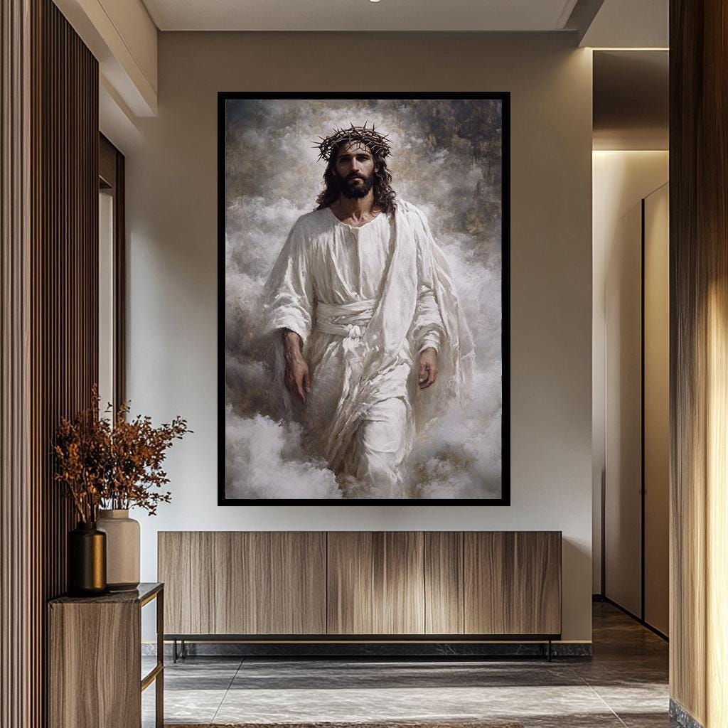 Jesus Wall Art Canvas | Crown of Thorns Christ Portrait | Religious ...