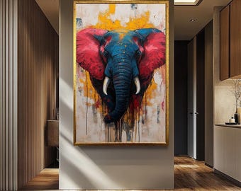 Colorful Elephant Wall Art | Abstract African Safari Canvas Painting | Elephant Wall Art Canvas | Abstract Color Canvas Painting