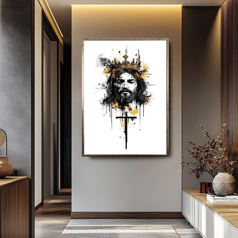 Modern Jesus Crown of Thorns Wall Art | Abstract Religious Canvas Print ...