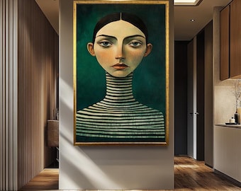 Framed Woman Portrait Painting: Modern Abstract Wall Art