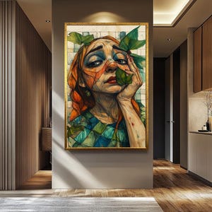 Surreal Woman Portrait Print: Abstract Expressionist Canvas Wall Art