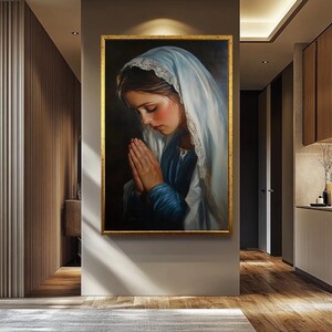 Virgin Mary Wall Art Canvas | Canvas Mother Mary Portrait | Religious Home Decor | Spiritual Catholic Artwork for Prayer Spaces