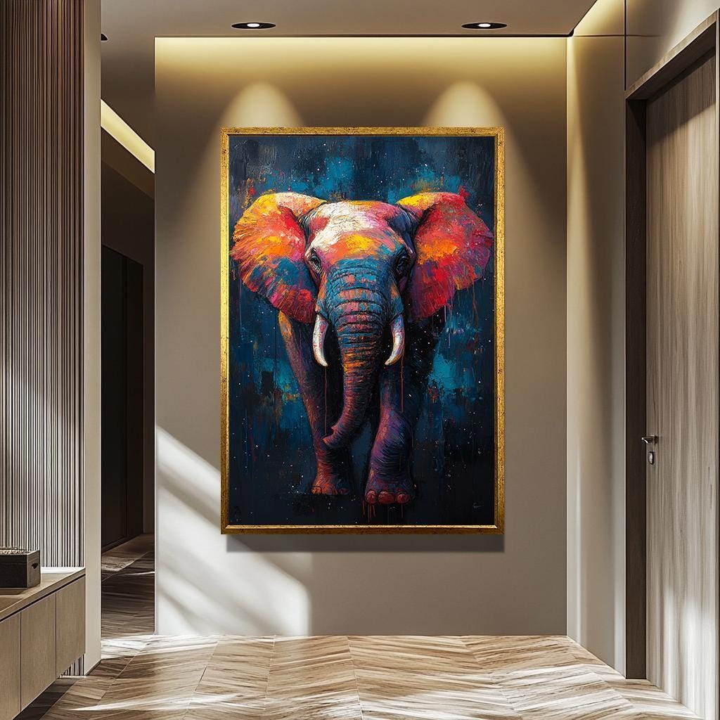 Colorful Elephant Wall Art Canvas - Abstract Wildlife Painting ...