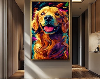 Stampa artistica da parete su tela, motivo con cane Van Gogh, notte stellata, stampa divertente con animali, per casa e soggiorno, decorazione astratta colorata per la casa e il soggiorno, decorazione