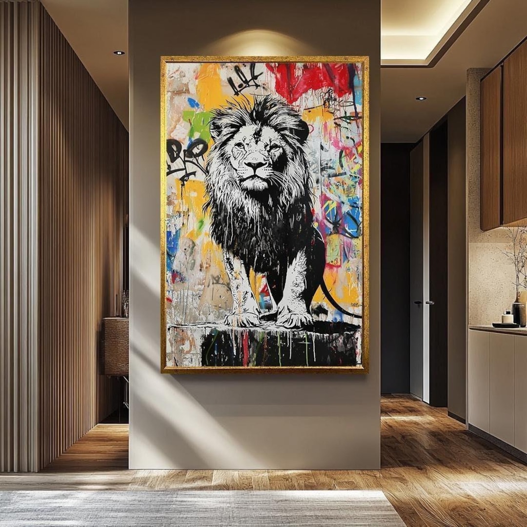 Majestic Lion Canvas Painting: Bold Graffiti Wall Art - Etsy
