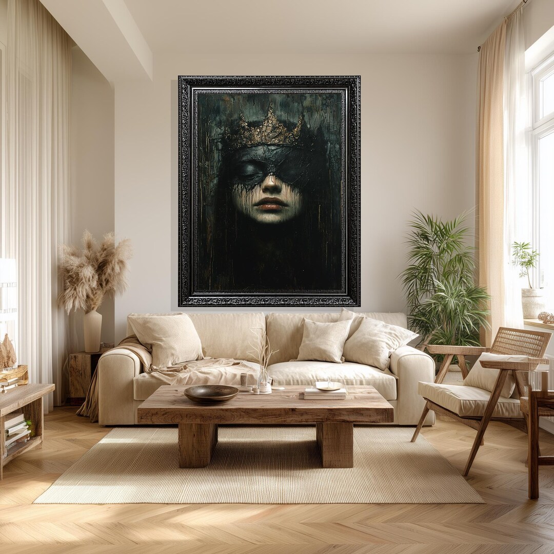 Dark Gothic Queen Canvas Wall Art, Mysterious Woman With Crown Modern ...