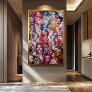 Surreal Faces Pop Art Wall Art - Weird Abstract Collage - Surreal Wall Art - Bold and Unique Modern Artwork - Eccentric Wall Decor