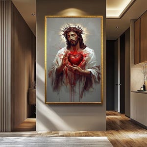 Sacred Heart of Jesus Wall Art | Emotional Religious Canvas Artwork |  Jesus Christ Canvas Painting | Religious Christian Wall Decor