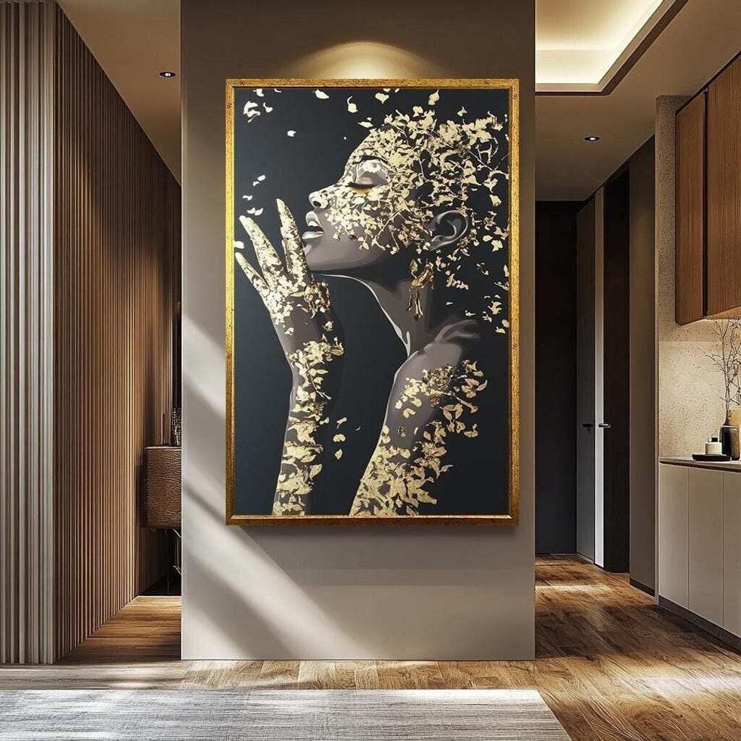 Luxury Black and Gold Woman Wall Art, Modern Female Portrait Print ...