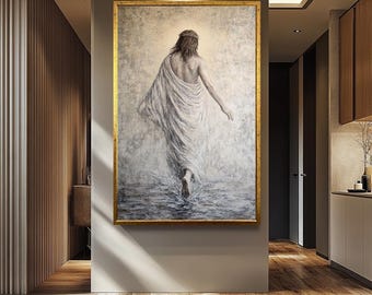 Dipinto cristiano raffigurante Gesù che cammina sull'acqua, stampa su tela religiosa, arredamento per la casa basato sulla fede, opera d'arte spirituale, regalo d'arte biblica