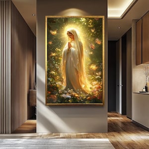 Virgin Mary Wall Art | Religious Canvas Painting | Blessed Virgin Mary Wall Decor | Catholic Prayer Room Wall Decor | Religious Home Art