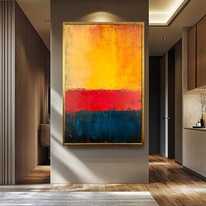 Mark Rothko Leinwand Malerei Abstrakte Malerei mit Gelb, Rot und Blauen Schichten Moderne Farbfeld Leinwand Kunst für Mutige Zeitgenössische Wanddekoration