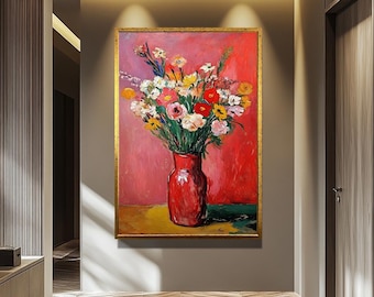Henri Matisse Floral Painting Canvas Print, Colorful Flower Wall Art, Modern Abstract Home Decor, Vibrant Botanical Artwork for Living Room