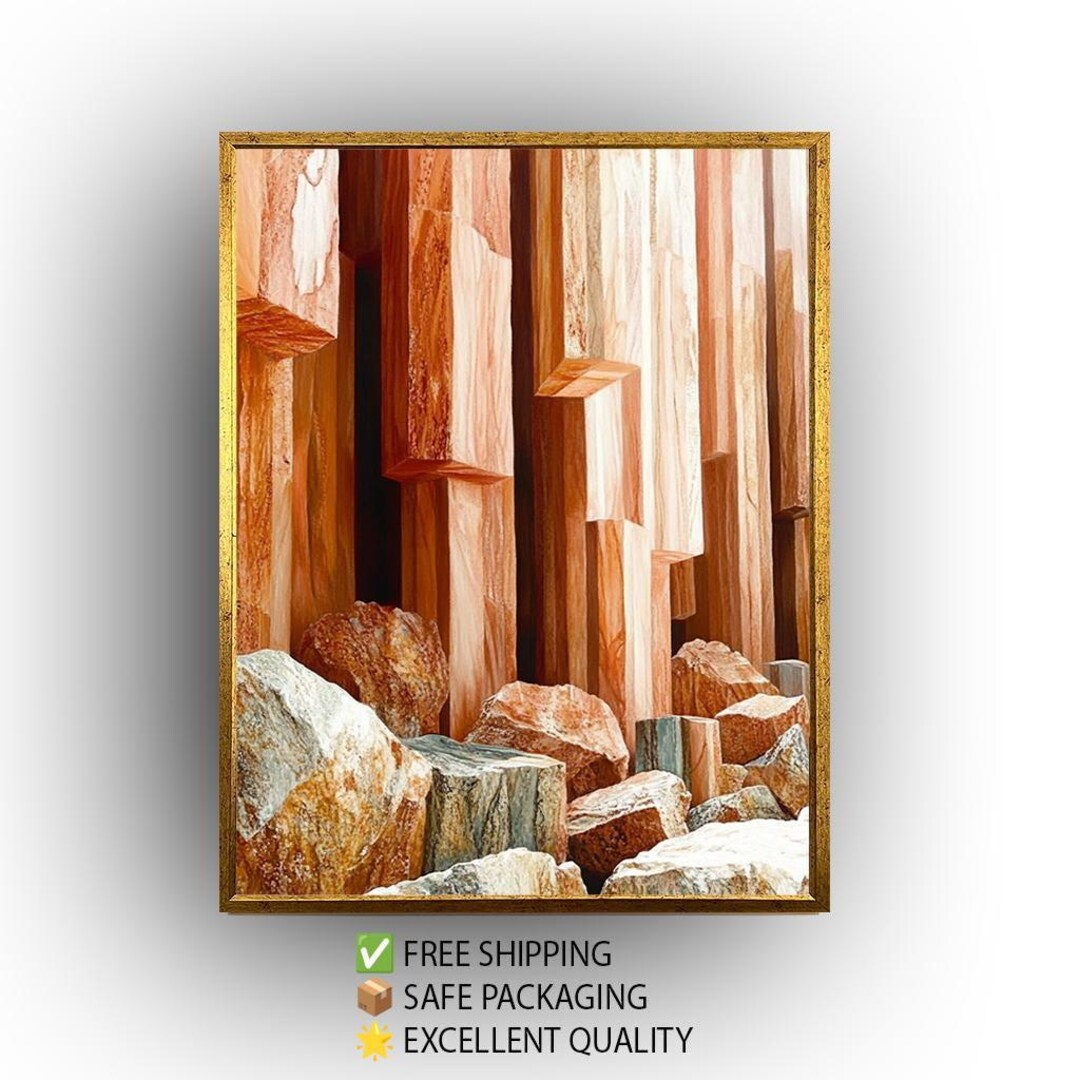 Natural Stone Column Canvas Wall Art Print Featuring Geometric Rock ...