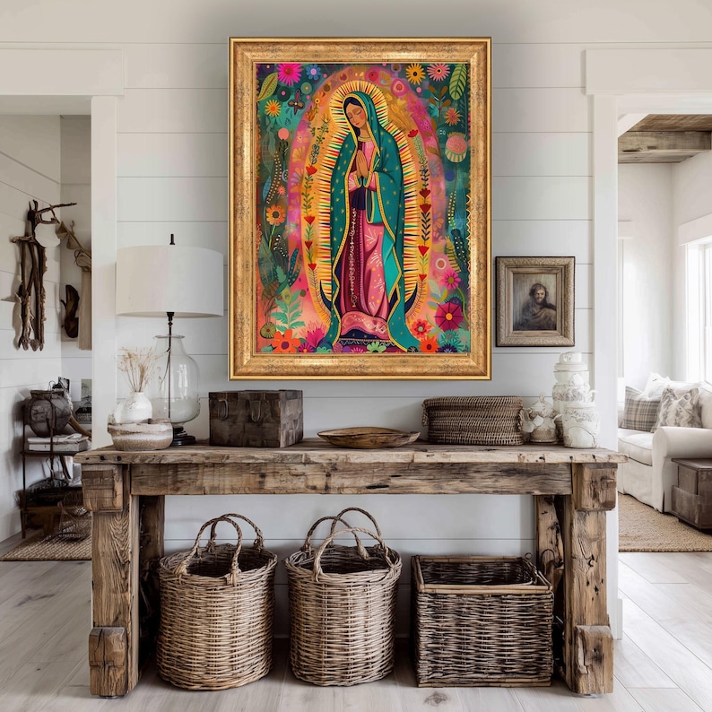 Our Lady of Guadalupe Canvas Print: Vibrant Floral Catholic Wall Art - Etsy